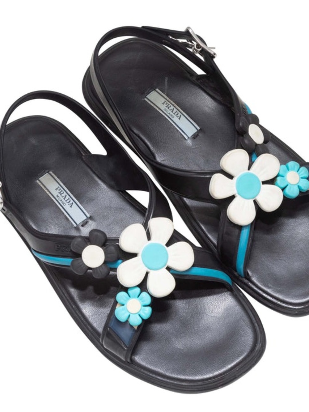 PRADA RUBBER FLAT FLORAL SANDALS SIZE 38